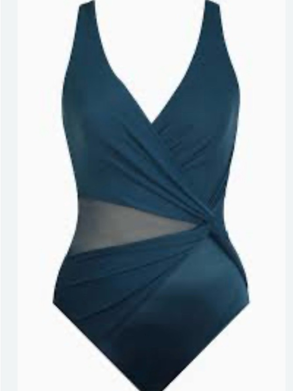 Miraclesuit Deep Teal V-Neck One-Piece with Sheer Waist Panel new
